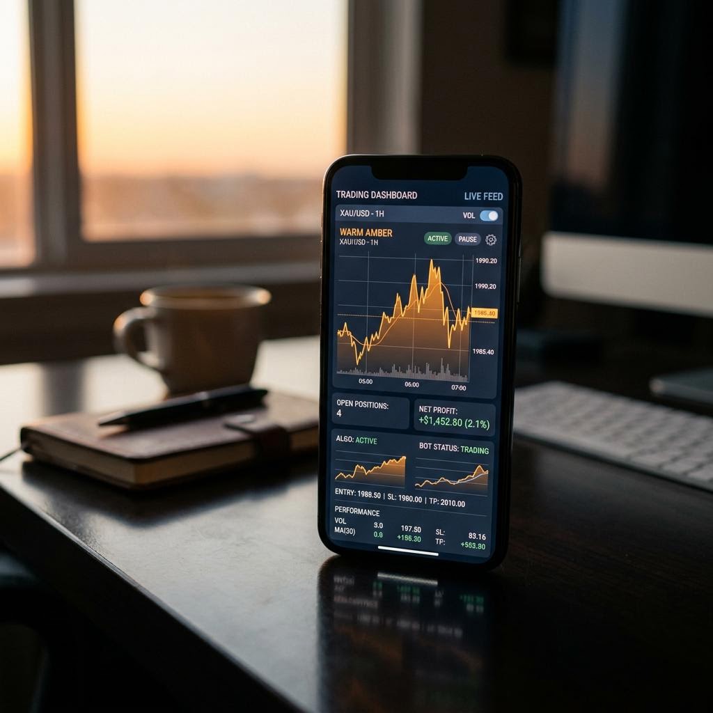 Painel digital da plataforma de negociação de criptomoedas com IA Coroa Investença num dispositivo móvel